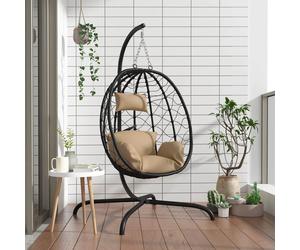 vidaXL Poltrona sospesa a uovo con cuscino in polyrattan e acciaio color tortora