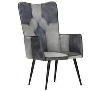 VIDAXL - Poltrona Wingback Grigia In Vera Pelle