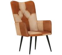 VIDAXL - Poltrona Wingback Marrone E Bianca In Vera Pelle