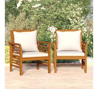 vidaXL Poltrone con Cuscini Bianco Crema 2 pz Legno Massello di Acacia