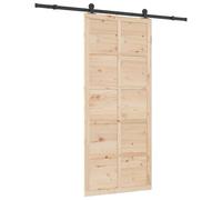 vidaXL Porta a battente 100 x 208 cm in legno di pino massello, design rustico con finitura naturale. Include rotaia in acciaio nero e componenti regolabili, perfetta per uso interno. Salvaspazio e