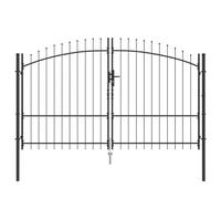 vidaXL Cancello da giardino con Spear-Top Dual Swing grigio, 2,995 x 2,245 m, materiale in acciaio verniciato a polvere, ingresso tradizionale, durevole e resistente ai raggi UV, perfetto per esterni