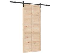 vidaXL porta in legno di pino massiccio marrone con meccanismo scorrevole, 90 x 208 cm, stile rustico da fattoria. Include binari per rulli e accessori. Solo per uso interno. Finitura testurizzata, f