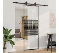 vidaXL Porta in vetro Rigato Nero 90 x 2 x 205 cm Alluminio