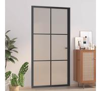 vidaXL Porta Interna 102,5x201,5 cm Nero Opaco in Vetro e Alluminio