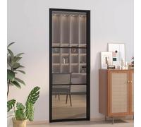vidaXL Porta Interna 76x201,5 cm Nero Opaco Vetro ESG e Alluminio