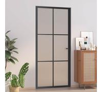 vidaXL Porta Interna 93x201,5 cm Nero Opaco Vetro e Alluminio