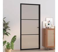 vidaXL Porta Interna 93x201,5 cm Nero Opaco Vetro e Alluminio