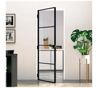 vidaXL Porta Interna Nera 76x201,5cm Vetro Temperato Alluminio Sottile