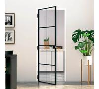 vidaXL Porta Interna Nera 76x201,5cm Vetro Temperato Alluminio Sottile
