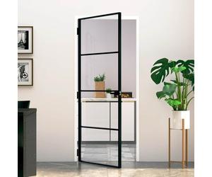 vidaXL Porta Interna Nera 83x201,5cm Vetro Temperato Alluminio Sottile
