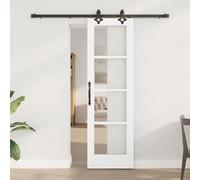 vidaXL Porta Scorrevole con Set di Ferramenta "ORKDAL" Bianco in Legno Massello e Vetro