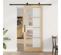 vidaXL porta scorrevole con set di hardware 'ORKDAL'in legno massello e vetro