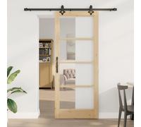 vidaXL Porta scorrevole con set hardware 'ORKDAL'Legno massello e vetro