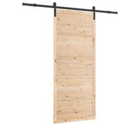 vidaXL Porta scorrevole in legno di pino massello, 90 x 208 cm, finitura rustica. Ha componenti regolabili per uso interno, in stile fattoria. Include rotaia, rullo e guida per il pavimento. Barrier