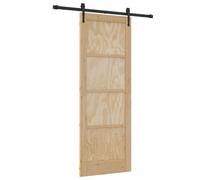 vidaXL Porta scorrevole interna con serratura sicura, in legno massello di pino nero e naturale, 78 x 211 cm, barra regolabile a 152,5 cm. Ha uno stile minimalista, con una finitura liscia e resiste