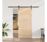 vidaXL porta scorrevole marrone 200cm in legno di pino massello, stile rustico, con guide regolabili. Perfetta per foyer e soggiorno, misura 100 x 208 cm e include gli accessori per l'assemblaggio.