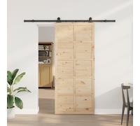 vidaXL Porta a battente scorrevole 80 x 208 cm in legno di pino solido marrone con accenti neri. Perfetta per interni, ha un design rustico, è scorrevole e regolabile. Salvaspazio con un'operazione