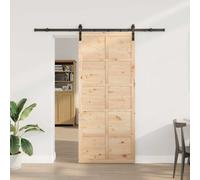 vidaXL Porta a scomparsa 80 x 208 cm in legno di pino massello, finitura rustica marrone, binario lungo 200 cm, per uso interno, meccanismo salvaspazio regolabile, divisorio decorativo per la casa