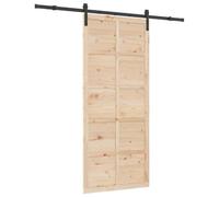vidaXL Porta scorrevole marrone in legno di pino solido, 100 x 208 cm. Ha una finitura rustica e componenti regolabili. Perfetta per uso interno, include il kit hardware. Stile fattoria, design salv