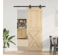 vidaXL NARVIK Porta Scorrevole Naturale e Nero 70x210 cm (152,5 cm), Moderni Guide Scorrevoli Salvaspazio, Binario in Legno per Soggiorno, Pratico Divisorio