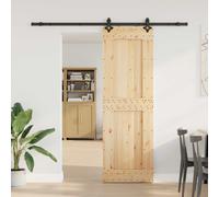 vidaXL NARVIK Porta Scorrevole Naturale e Nero 70x210 cm (213,5 cm), Moderni Guide Scorrevoli Salvaspazio, Binario in Legno per Soggiorno, Pratico Divisorio