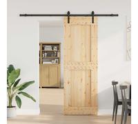 vidaXL Narvik Porta Scorrevole Naturale e Nero 80x210 cm (213,5 cm) Moderna Porta Scorrevole Salvaspazio in Legno di Pino Ideale per Piccoli Appartamenti Funzionale ed Elegante