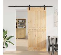 vidaXL Porta scorrevole NARVIK naturale e nero 90 x 210 cm (213,5 cm), efficiente risparmio di spazio, design moderno, porta in legno di pino, elegante soluzione scorrevole