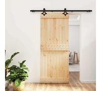 vidaXL Porta scorrevole naturale e nera, 85 x 210 cm, in legno di pino massiccio, idee chic per il soggiorno, porta scorrevole in legno di pino, design salvaspazio per case eleganti