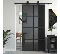 vidaXL Porta Scorrevole Nera 102,5x205 cm Vetro Temperato e Alluminio
