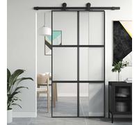 vidaXL Porta Scorrevole Nera 102,5x205 cm Vetro Temperato e Alluminio