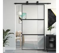 vidaXL Porta Scorrevole Nera 102,5x205 cm Vetro Temperato e Alluminio