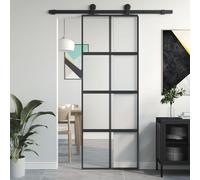 vidaXL Porta Scorrevole Nera 76x205 cm in Vetro Temperato e Alluminio