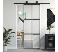 vidaXL Porta Scorrevole Nera 76x205 cm in Vetro Temperato e Alluminio