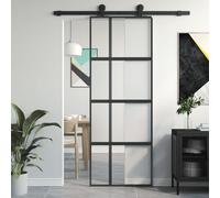 vidaXL Porta Scorrevole Nera 76x205 cm in Vetro Temperato e Alluminio