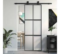 vidaXL Porta Scorrevole Nera 76x205 cm in Vetro Temperato e Alluminio