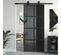 vidaXL Porta Scorrevole Nera 90x205 cm in Vetro Temperato e Alluminio