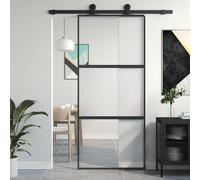 vidaXL Porta Scorrevole Nera 90x205 cm in Vetro Temperato e Alluminio