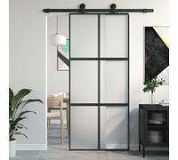 vidaXL Porta Scorrevole Nera 90x205 cm in Vetro Temperato e Alluminio
