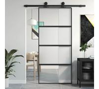 vidaXL Porta Scorrevole Nera 90x205 cm in Vetro Temperato e Alluminio