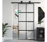 vidaXL Porta Scorrevole Nera 90x205 cm in Vetro Temperato e Alluminio