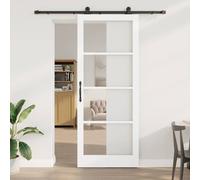 vidaXL Porta Scorrevole Orkdal Bianca in Legno Massello e Vetro 93 X 232 cm Con Set Hardware Garage per Uso Interno Porta di Design Moderno per Bar Casa Divider Stanza