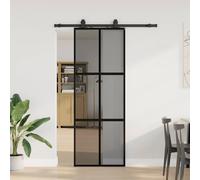 vidaXL Porta Scorrevole Set Ferramenta Nera 76x205 cm Vetro Temperato