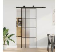 vidaXL Porta Scorrevole Set Ferramenta Nera 76x205 cm Vetro Temperato