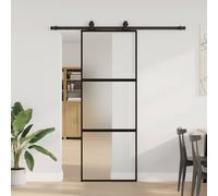 vidaXL Porta Scorrevole Set Ferramenta Nera 76x205 cm Vetro Temperato