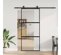 vidaXL Porta Scorrevole Set Ferramenta Nera 90x205 cm Vetro Temperato