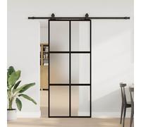 vidaXL Porta Scorrevole Set Ferramenta Nera 90x205 cm Vetro Temperato