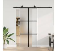 vidaXL Porta Scorrevole Set Ferramenta Nera 90x205 cm Vetro Temperato