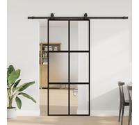 vidaXL Porta Scorrevole Set Ferramenta Nera 90x205 cm Vetro Temperato