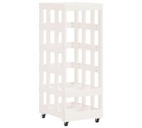 Portalegna con ruote bianco 40x49x110 cm legno massello di pino